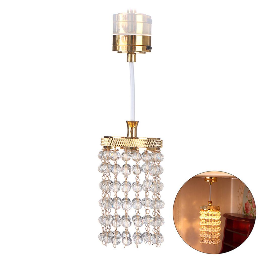 1/12 Scale Miniature Crystal Chandelier For Dollhouse With LED Lighting Easy Installation Metal Craft Accessory