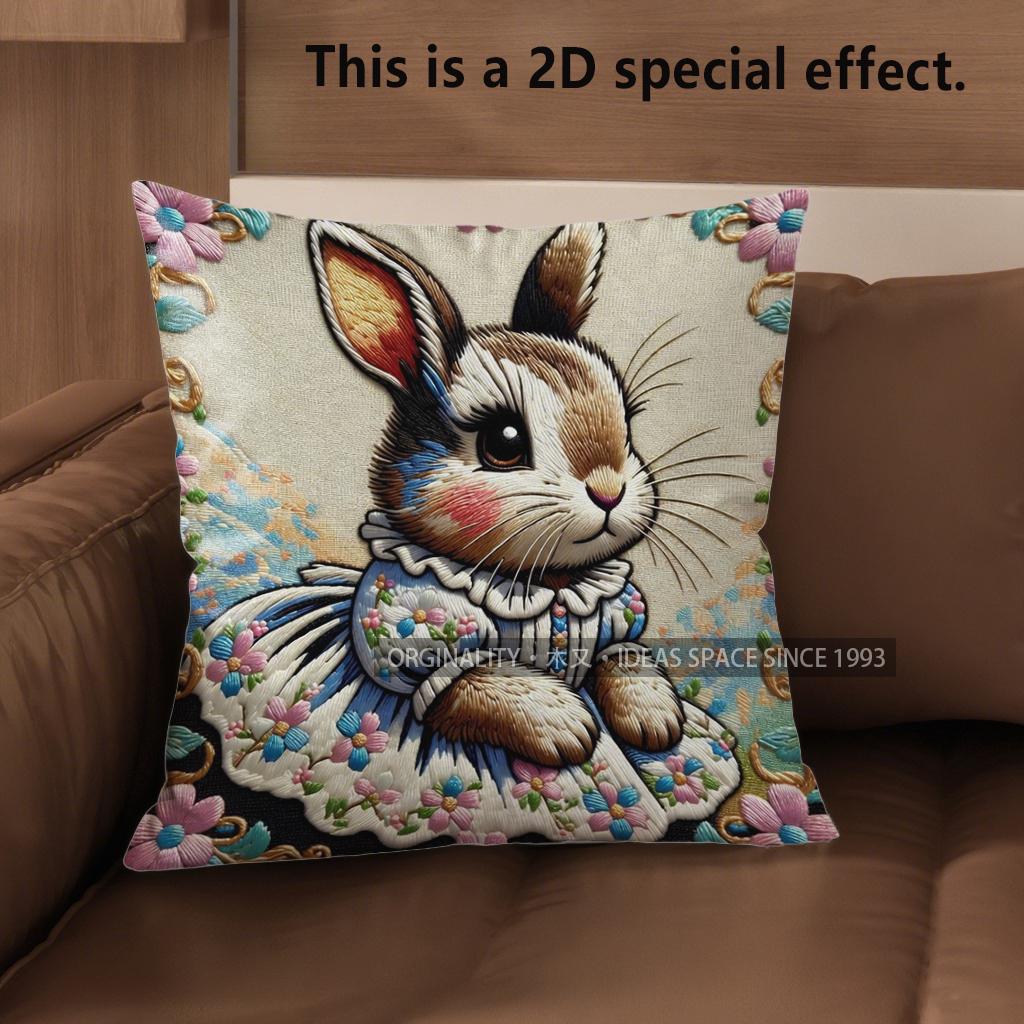2D Cute Rabbit Dressed Up Pillow Covers Pattern Cushion Cover Suitable For Sofa Bedroom Car Pillow Cover