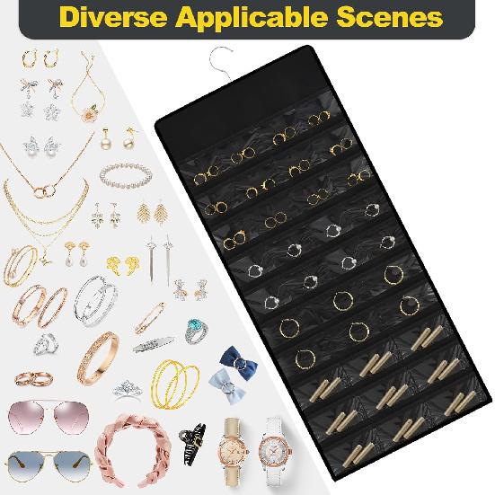 Hanging Jewelry Organizer with Multi-size pockets Double-Sided Jewelry Holder for Earrings, Necklaces, Rings on Closet, Wall, Door,Jewelry Organizer