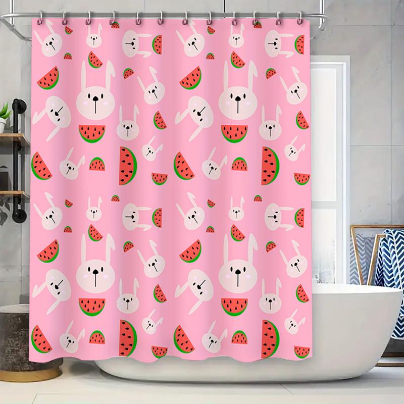 

Adorable Pink Watermelon Bunny Shower Curtain For Bathroom Decor Reusable Waterproof Fabric Perfect Gift Idea For Kids Adults W60H190(CM)-1 Pcs