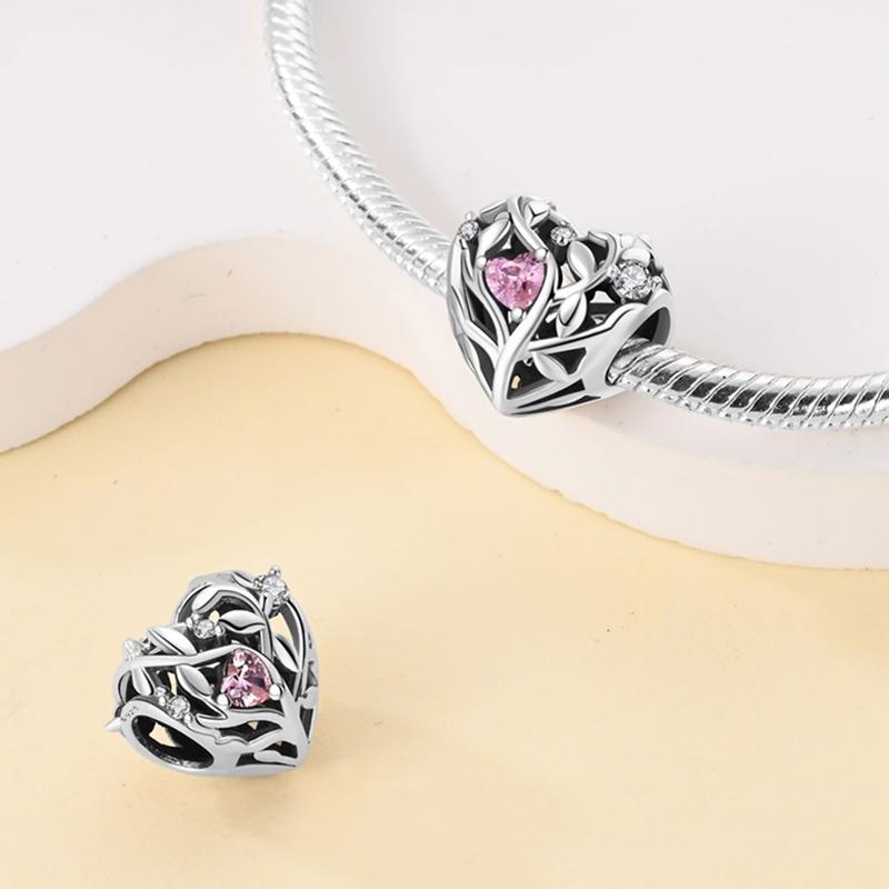 Original Classic Retro Lotus Guardian Angel Heart Shaped Zircon Pendants Charms Beads Fits Bracelets Necklace Diy Jewelry Gift