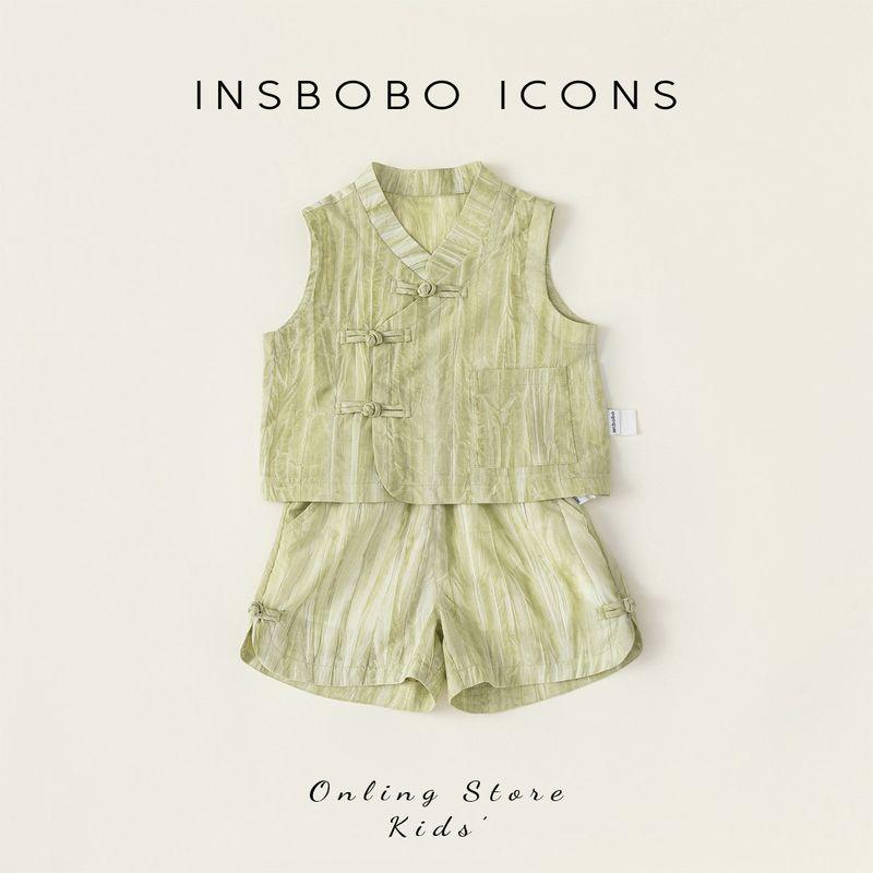 Insbobo Girls Summer Set Children's New Hanfu Baby Chinese Style Sleeveless Vest Two-piece Set Summer