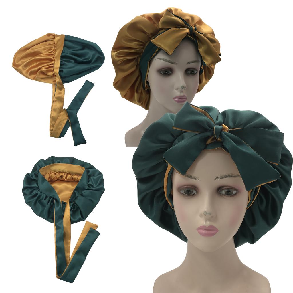 Fashion Kids and Adults Size Satin Silk Bonnet Reversible Long Band Head Ties Bonnet with Custom Logo