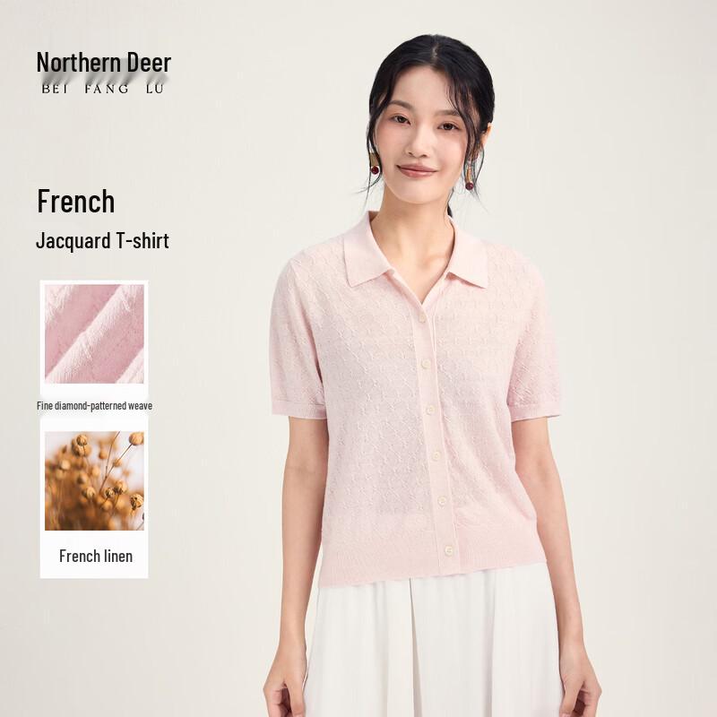 Northern Deer Women s French POL Collar Argyle Knit T-shirt XL