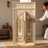 Hand-Painted Floral Wooden Wall Panel  Indian Carved Faux Window Frame | Wall Style Jharokha Wall Art - 130 x 70 cm-Bedroom Decor Door Window