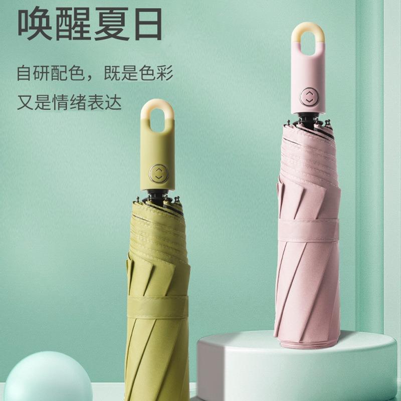 New three-fold eight-bone vinyl sunscreen automatic lock handle three-fold men's business umbrella fixed umbrella