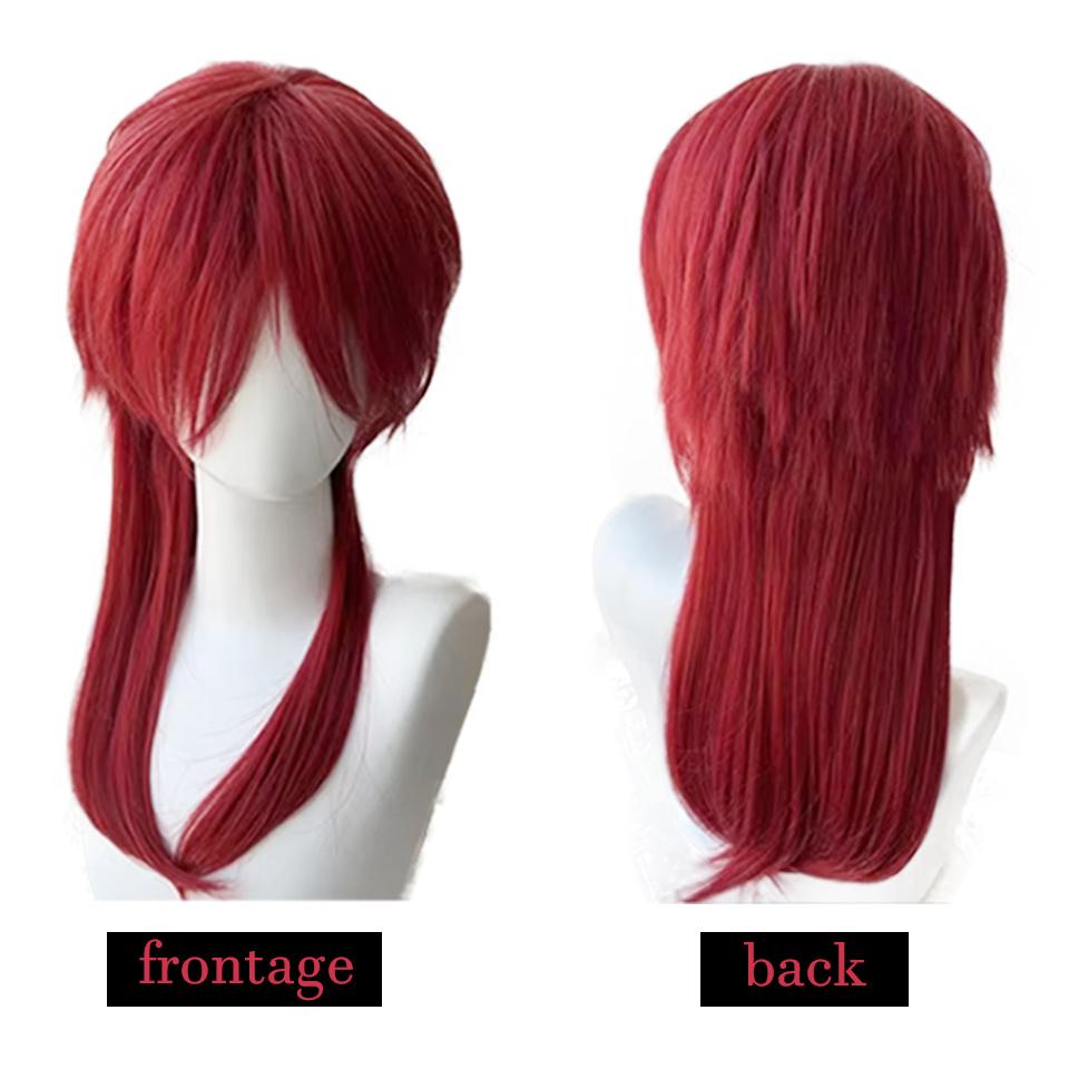 WTB Red Wolf Tail Hair Synthetic Wig Unisex Cosplay Cartoon Fluffy Handsome Red Long Hair Wolf Tail Hair Layered Wig