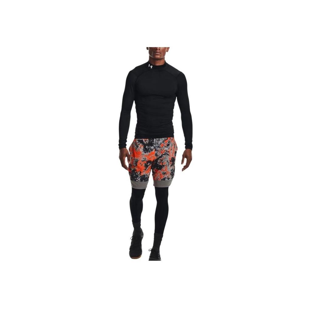Under Armour Solid Color Logo Mock Neck Compression Long Sleeve Tee Men Tops Black 1366072-001