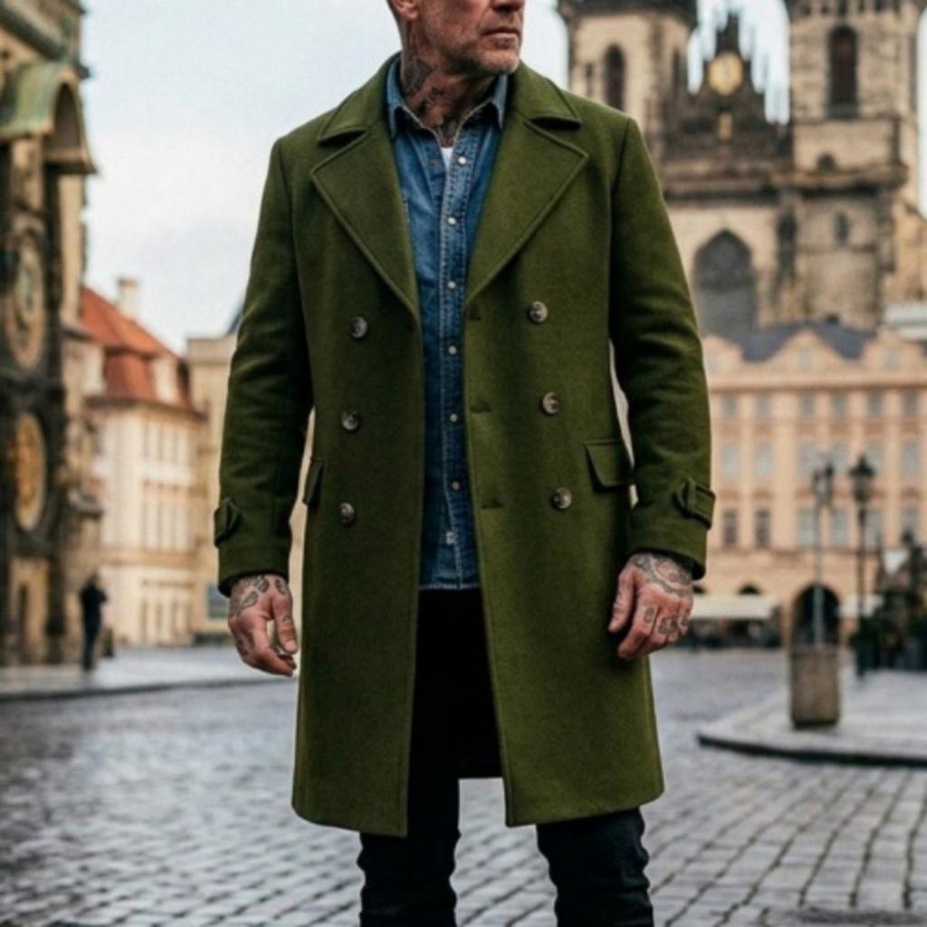 Men's Mid-length Double-breasted Wool Blend Peacoat, European US Size Warm Winter Overcoat Jacket for Men, Outerwear for Dropshipping