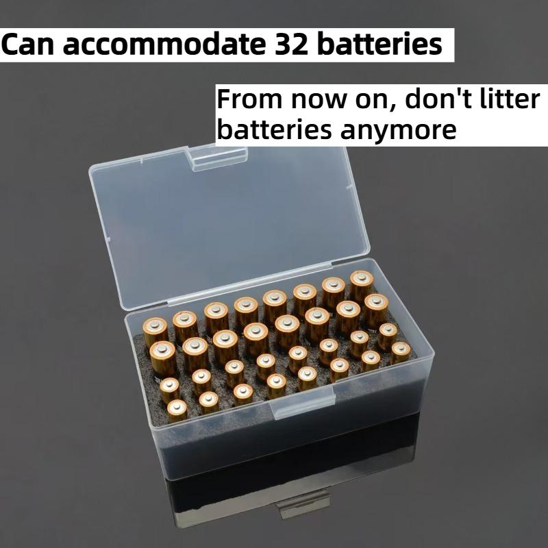 32 Compartment Battery Storage Box with Safety Device Lining-Heavy-Duty PP Plastic AA/AAA Battery Storage Box with Lid