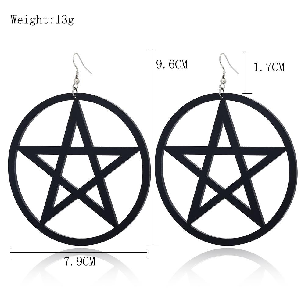 European and American acrylic exaggerated hollow out pentagram hip-hop earrings with pentagram round earrings