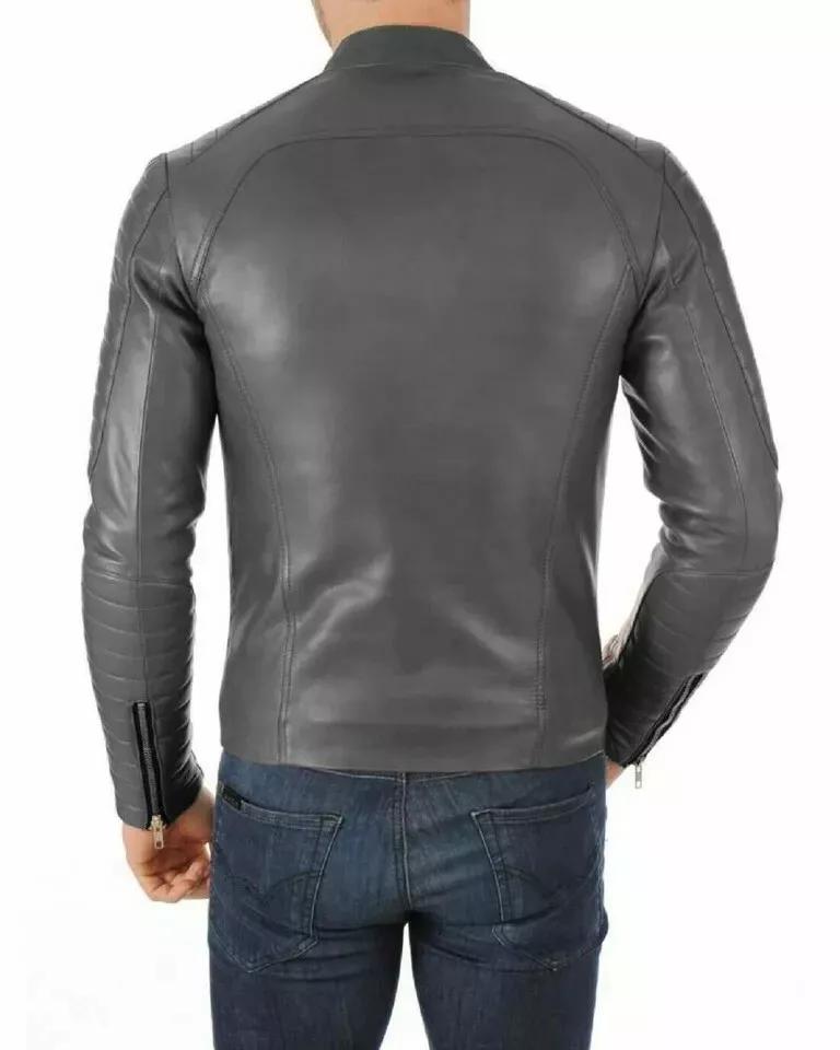 Lambskin Soft Real Men Jacket Gray Stylish Genuine Lambskin Leather Handmade