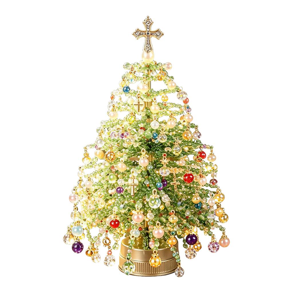 DIY Christmas Tree Making Kit Crystal Beads Pearl Pendants Angel Topper Festive Tabletop Decoration Adults