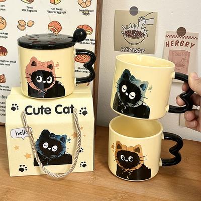 Cute Cup Ceramic Cup with Lid Cartoon Gift Water Cup High Looking Souvenir Creative Personalized Mug Cat