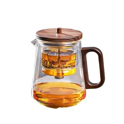Transparent Glass Heat Resistant Teapot with Tea Strainer Anti-Scalding Wood Handle Thickened High Borosilicate Teapots Teaware