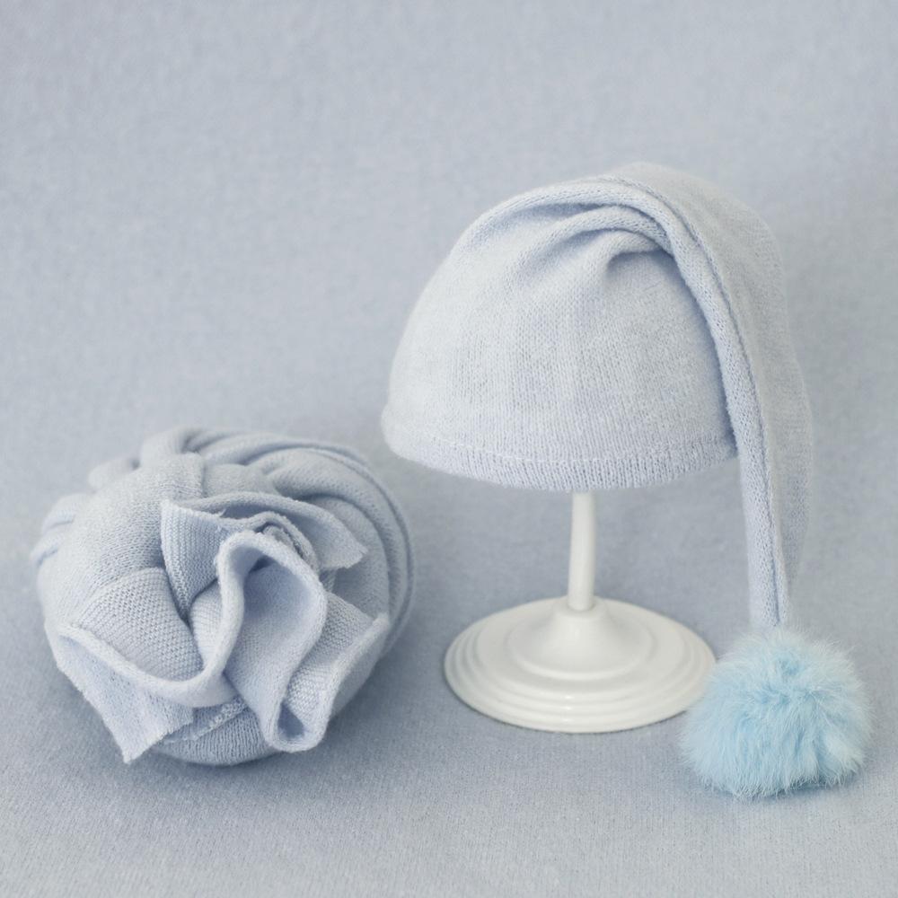 Baby Hat Newborn Photography Props Blanket Wrap Baby Fur Ball Knitted Beanie Hat Baby Photo Shoot Accessories