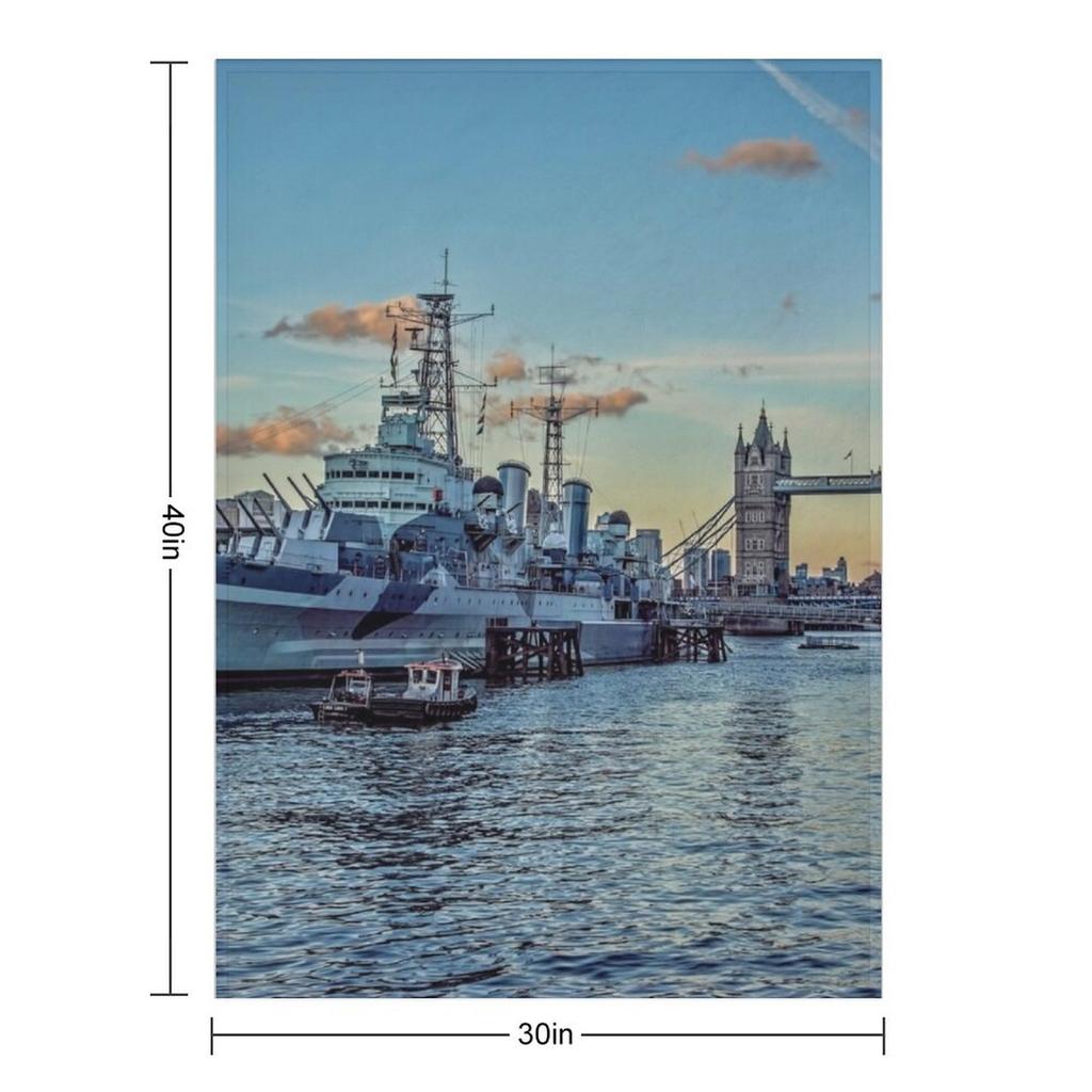 #321 HMS Belfast and Tower bridge in London Throw Blanket Hair for winter Polar Single Blankets