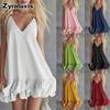Summer New Women's Clothing Elegant Casual Solid V-Neck Ruffled Mini Skirt