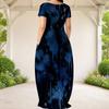 Women Plus Size Round Neck Short Sleeve Green Yellow Printed Loose Maxi Dress With Pockets