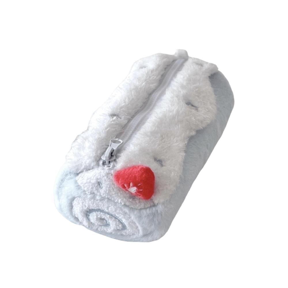 Korean Cream Swiss Roll Plush Pencil Case Large Capacity Girl Makeup Bag Gift