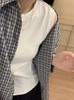 Women's Korean Blue Plaid Long Sleeve Shirt Jacket, Spring 2026 - Casual and Slimming, Loose Fit