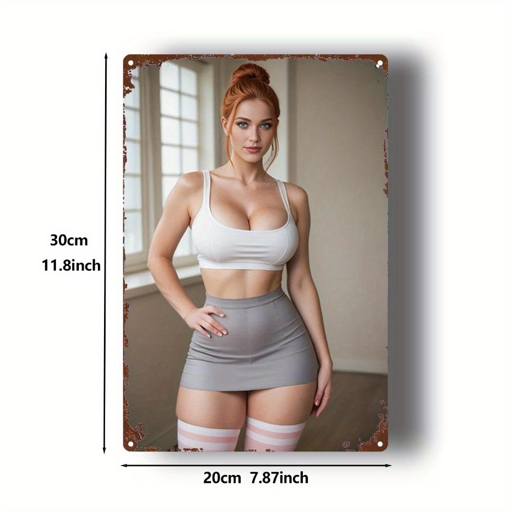 Vintage Female Fitness Model Metal Wall Art - 8x12 Inch Retro Gym Decor with Athlete Poster, Durable 2D Design Easy Installation