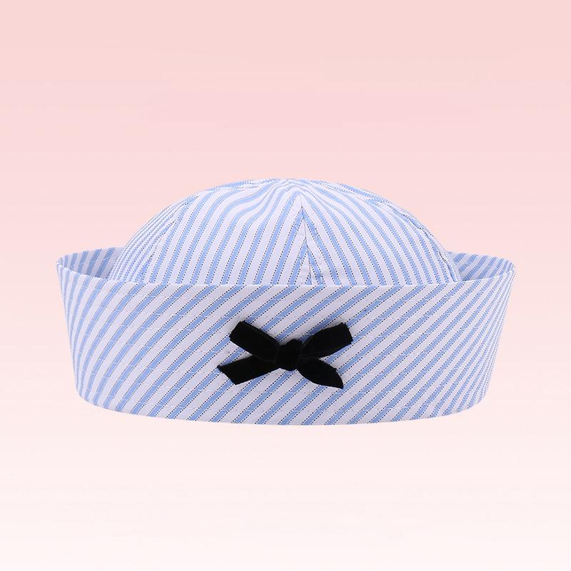 Striped Black Bow Decorative Sailor Hat Spring And Summer Dome Beret For Women'S