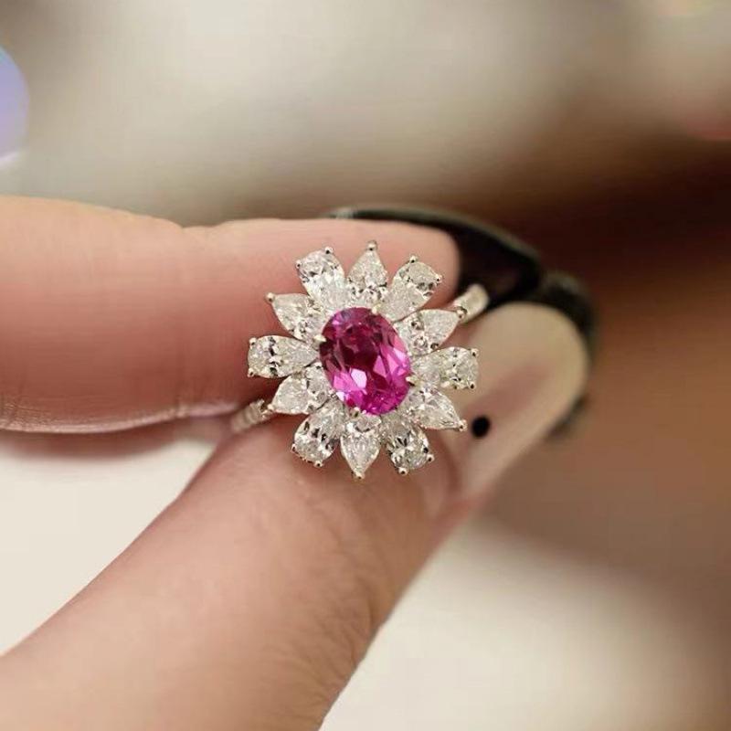 Trendy Luxury Simulated Red Tourmaline Adjustable Ring for Women