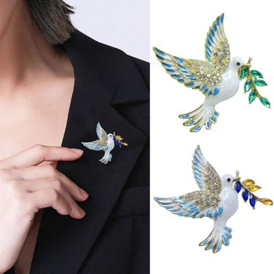 Damen Brosche Vogelflügel Taubenform Anstecknadel Funkelnde Strasssteine Intarsien Retro Stil Friedenssymbol Brosche Wollmäntel Accessoire