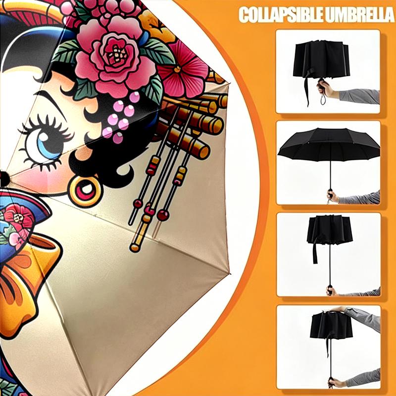 1pc Sturdy 8-Bone Auto Umbrella, Betty Boop Umbrella, Digital Printed, Foldable Umbrella for On-the-Go Outdoor Use