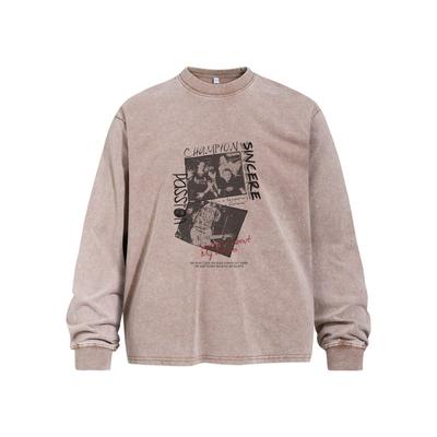 Tricou Bărbați Supradimensionat cu Mânecă Lungă din Bumbac cu Imprimeu Grafic Vintage Spălat Streetwear Casual Toamnă
