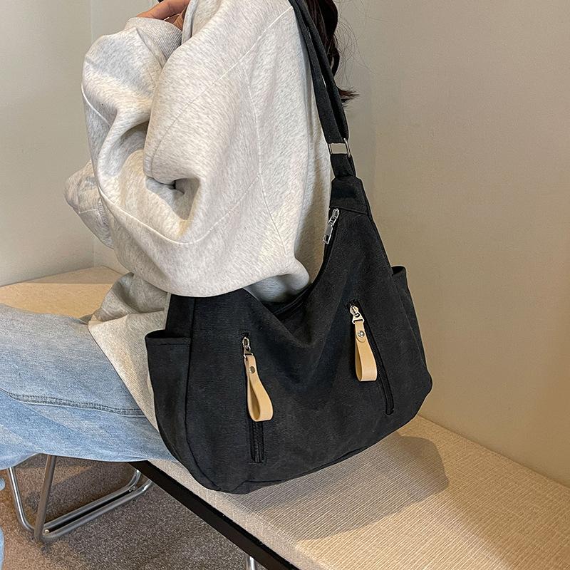 Retro simple canvas bag 2025 new casual large-capacity shoulder bag student class crossbody tote bag