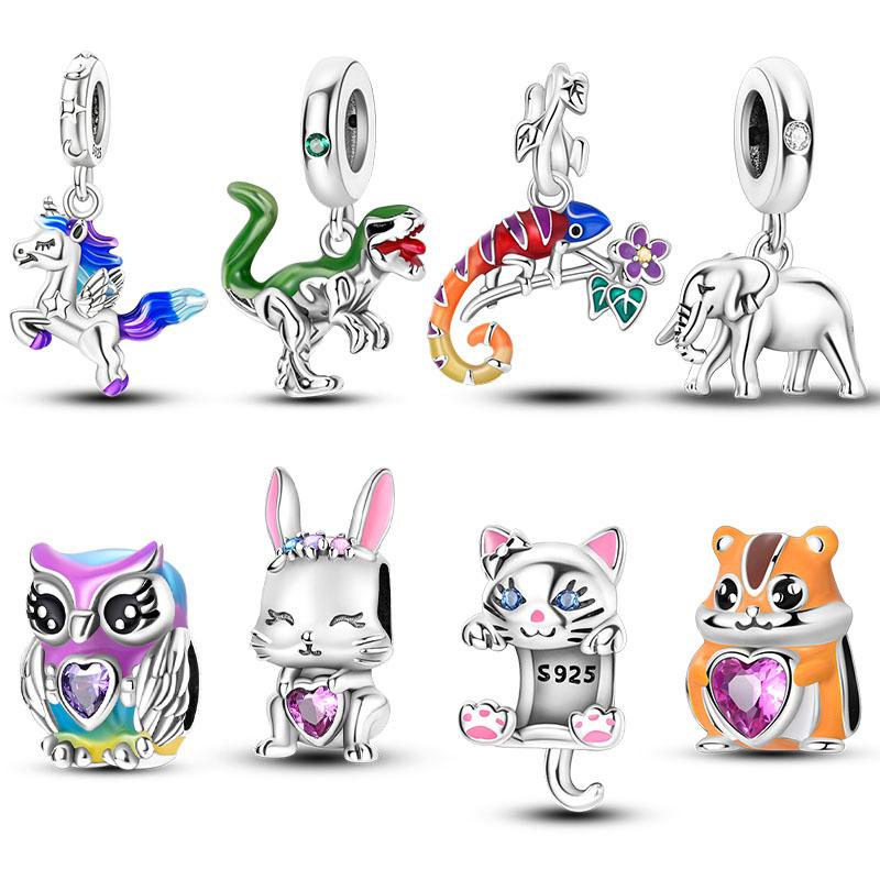 Copper Charms Animal Rabbit Dinosaur Cat Beads Fit Bracelet Making Woman Jewelry