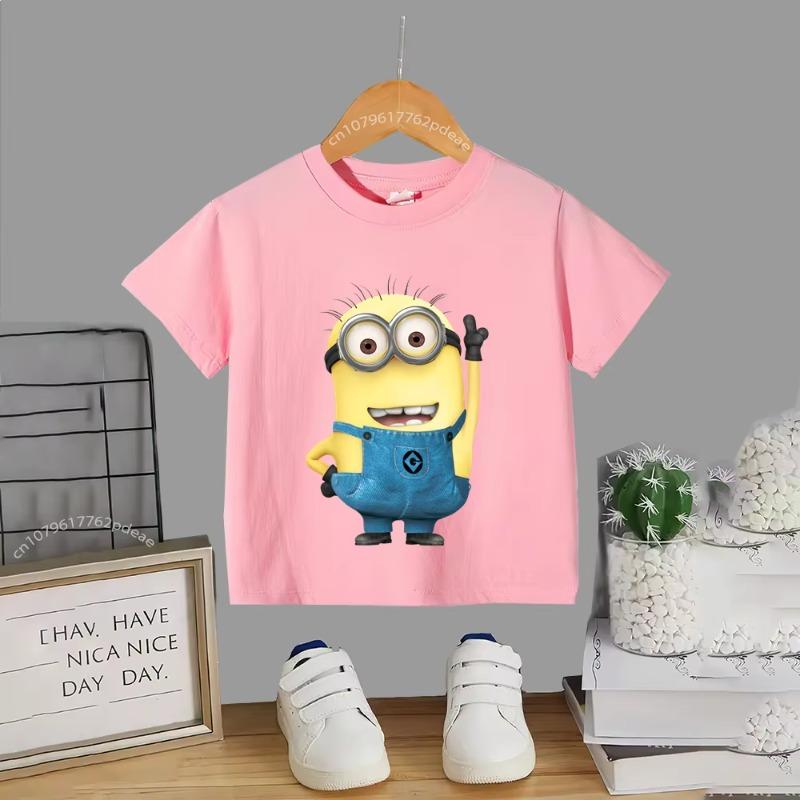 Teen Street Style 100% Cotton T-shirt Minion Print Boys Girls Casual Top Cotton T-shirt Kids Comfortable crewneck T-shirt