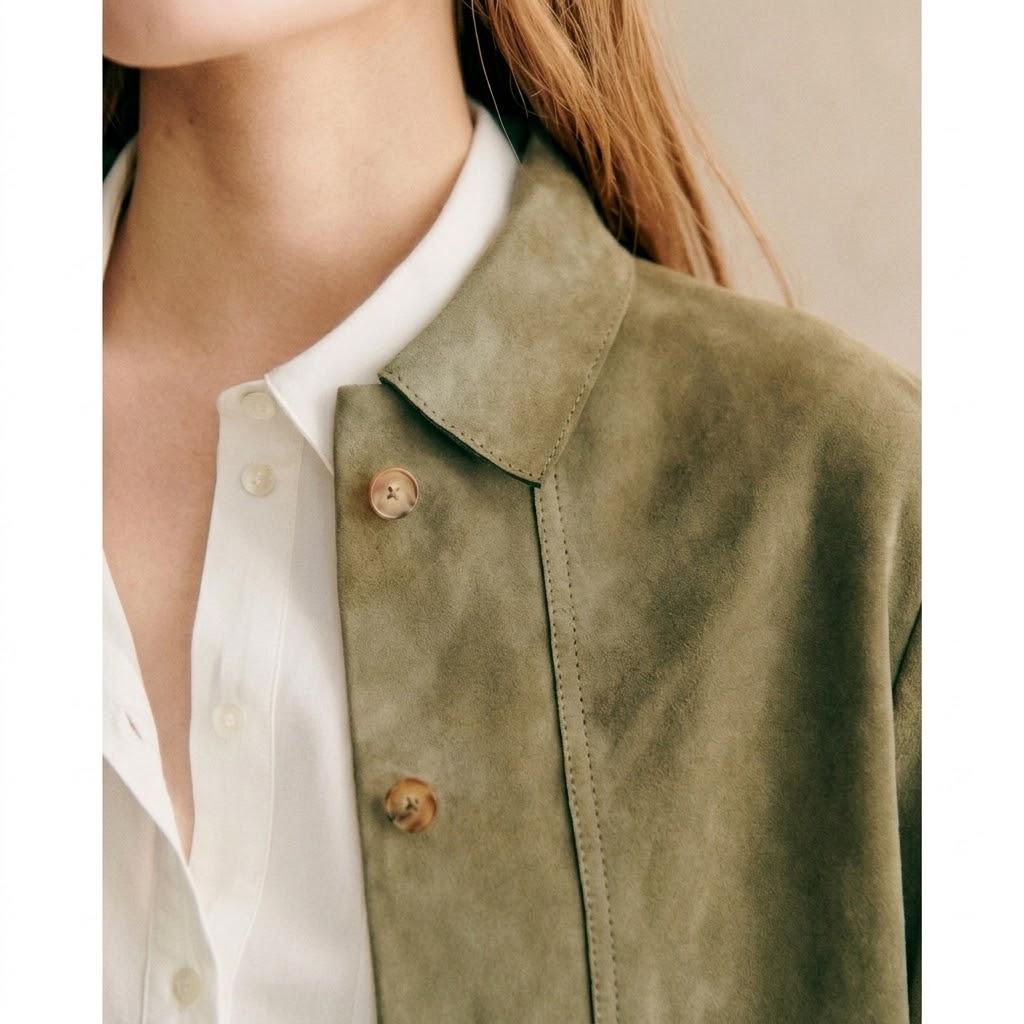 Women's Jacket Genuine Suede Lambskin Leather Handmade Stylish Olive Green Fit