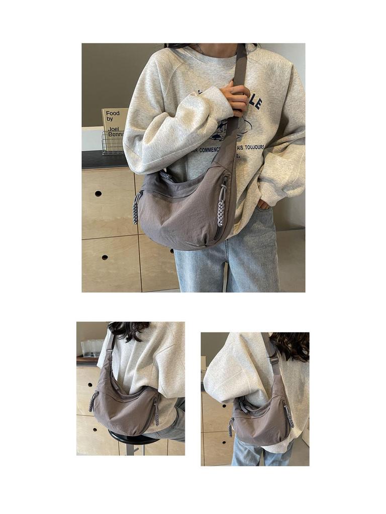 Spring Nylon Pleated Crossbody Shoulder Bag: Women's Lightweight Casual Dumpling Bag in Matching Colors