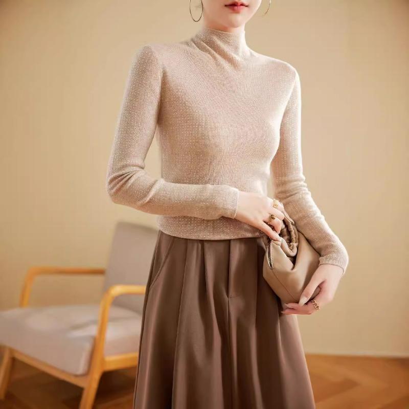 

Женский осенний облегающий и тонкий трикотажный свитер с полувысоким воротом и горячим бриллиантовым узором, женский свитер 120 (110-67.5 kg) верблюд