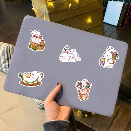 50Pcs Easter Bunny Stickers Waterproof Sun-resistant PVC Cartoon Rabbit Cute Decals DIY Vinyl Art Decorative Graffiti Stickers for Laptop Tablet