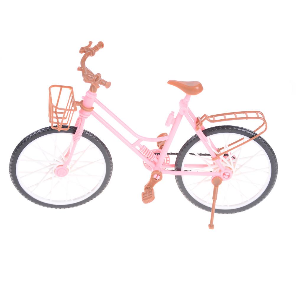1pc Fashion Beautiful Bicycle Fashion Detachable Pink Bike with Brown Plastic Basket for Kids Dolls Accessories Size: 26*8*17