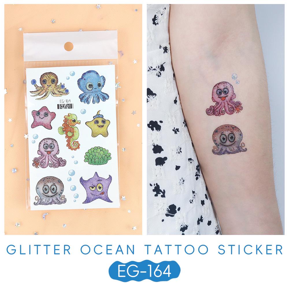 2023 Ruikalong Su Geçirmez Parıltılı Deniz Hayvanı Karikatür Dövme Çıkartmaları Çocuklar İçin