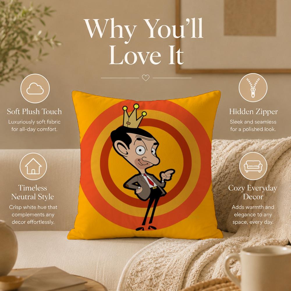 Cartoon M-Mr. BeanS Cushion Cover Double-Sided Printed Pillow Cover Hypoallergenic Dust-Mite Proof