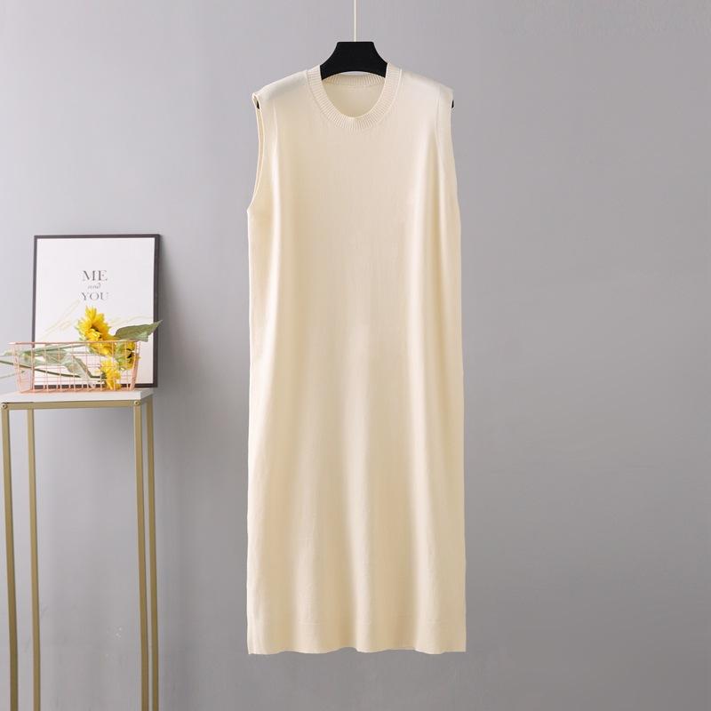 

Женский летний сарафан, прямое платье на тонких бретельках, длинное платье без рукавов Celmia, повседневное свободное вязаное платье миди One size абрикосовый