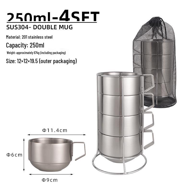 

Outdoor 304 Stainless Steel Double-Layer Insulated 6-Piece Camping Cup Set – High-Temperature Resistant Anti-Scald Coffee Cups 250ml / 300ml