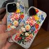 Case for iphone XR 12 Air XS Max 14 18 Pro Max 15 16 Plus 17 Pro 11 13 Silver Glitter Crackle Background Colorful Flowers