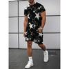 Men's Star Pattern Short-sleeved Suit, Fashionable Casual Sports Two-piece Set, Black and White Printed Short-sleeved T-shirt + Shorts Combination