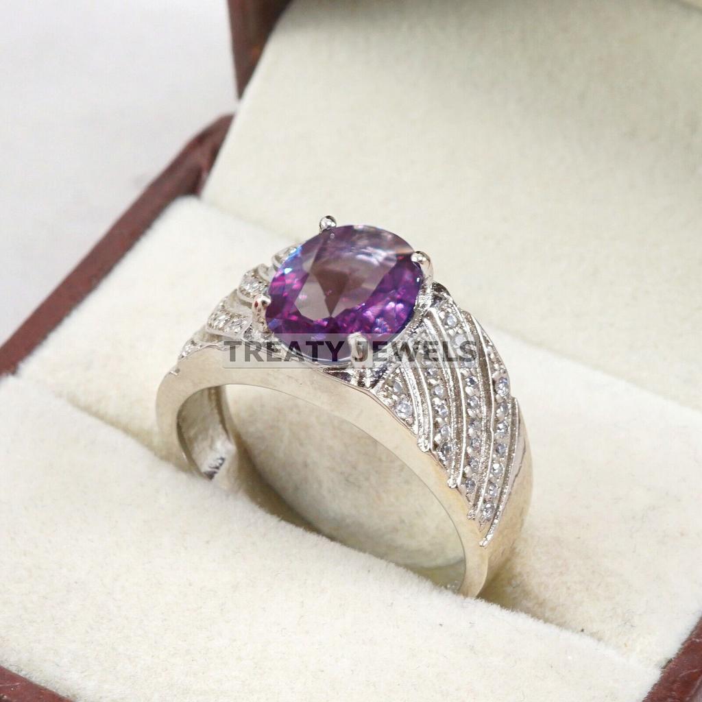 Alexandrite Oval Cut Gemstone With 925 Sterling Silver Ring For Men's #A639 JL375656925312