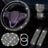 Set da 8 pezzi: Coprivolante per auto con diamanti, Copri cintura di sicurezza con strass scintillanti, Sottobicchiere per auto.
