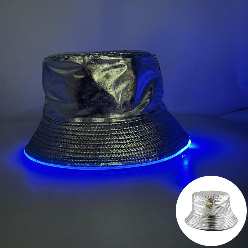 Adult LED Light-Up Flat Top Sun Hat Unisex Logo Embroidery Bucket Cap Solid Color Promotional Gift