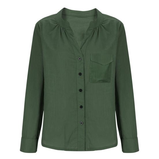 Women Shirt V Neck Long Sleeve Button Down Spring Summer Casual Tops