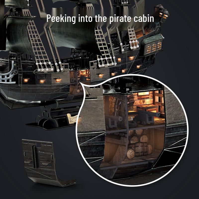 Lewo 3D Puzzle LED Black Pearl Pirate Ship - High Difficulty Stress Relief for Adults